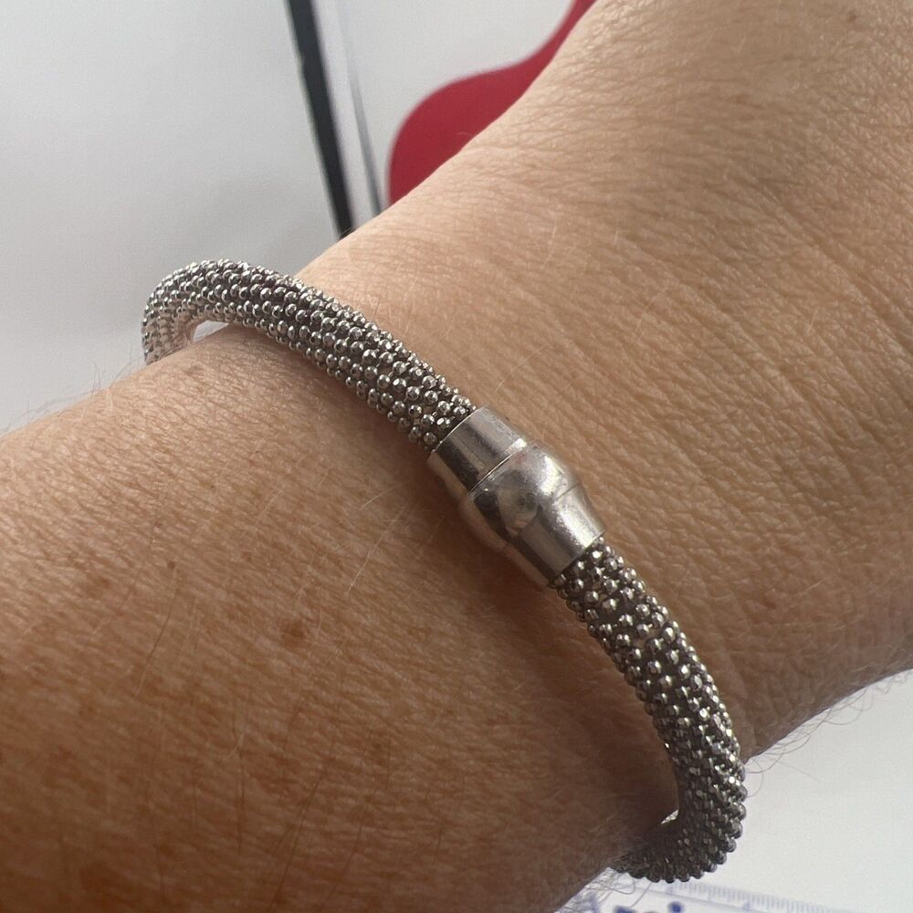 925 SILVER DIAMOND CUT BRACELET MAGNETIC 7.5" FLEXIBLE Star888AR Maker Mark - Picture 6 of 13